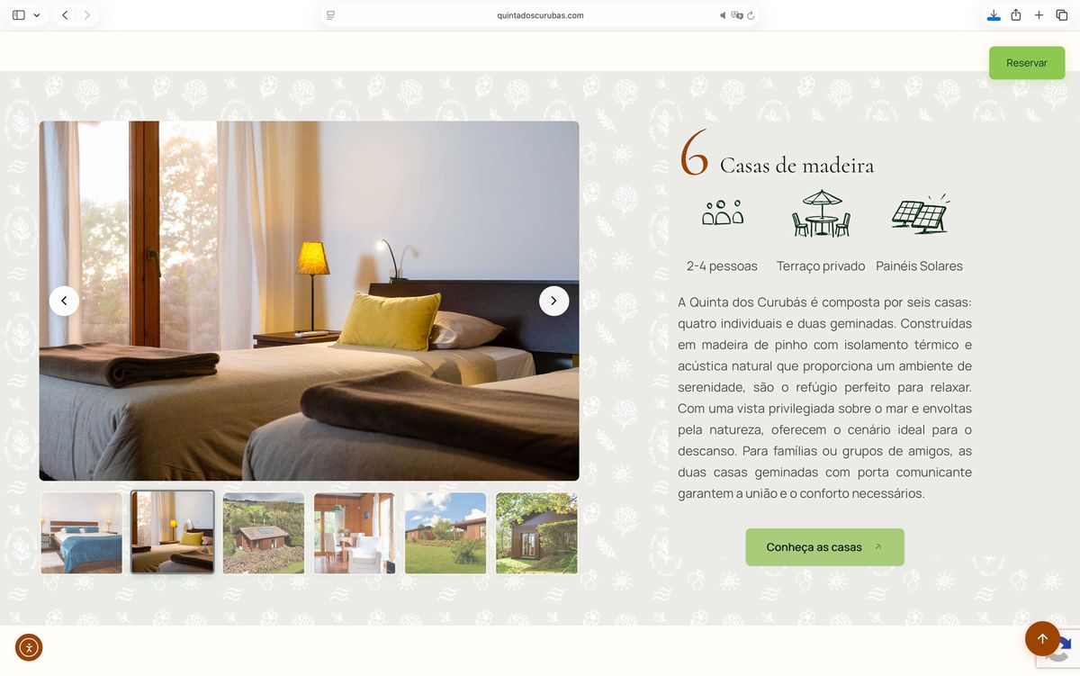 Secção de conteúdo actualizável do website da Quinta dos Curubas
